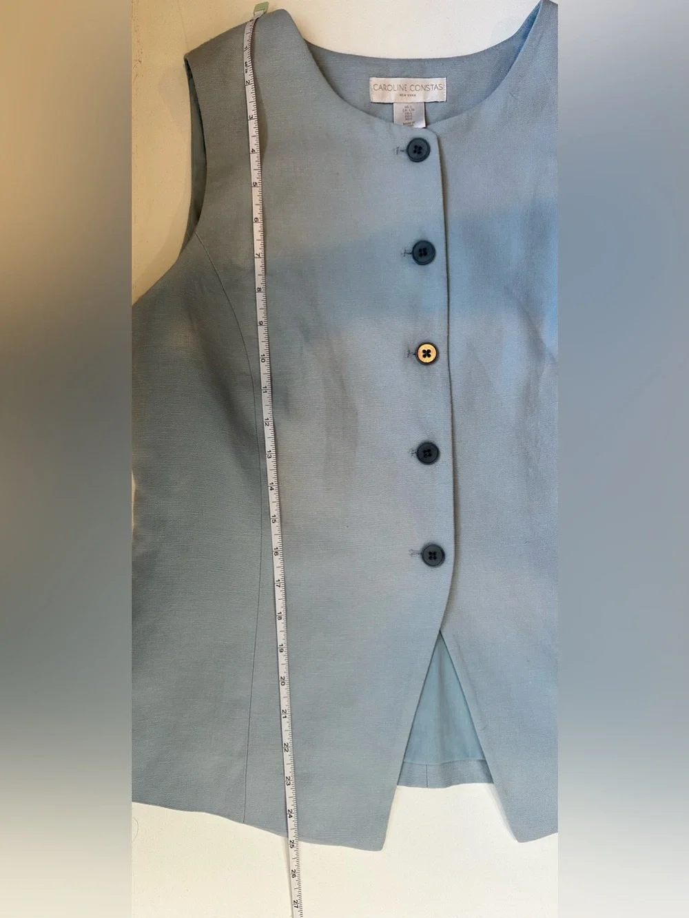 Caroline Constas Blue Lyocell Linen Button Front Vest Top Size Large - Picture 9 of 11